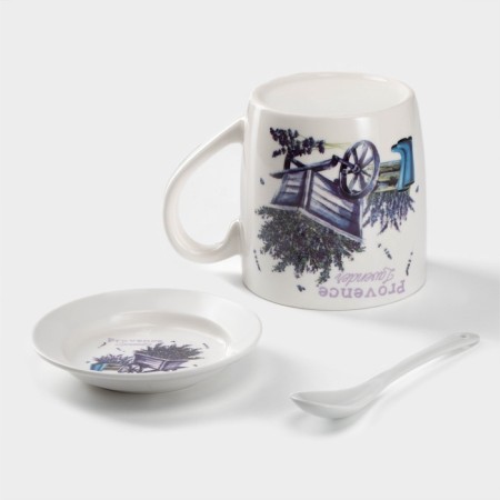 Ceramic mug with a spoon on the Lavender stand, 330 ml, Mix drawing-5