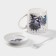 Ceramic mug with a spoon on the Lavender stand, 330 ml, Mix drawing