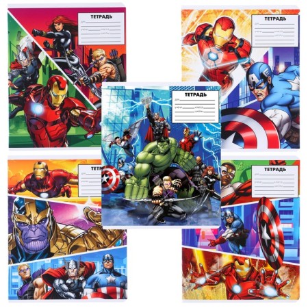 Notebook in a line of 24 sheets, 5 types of mix, cover covering cardboard, avengers-2
