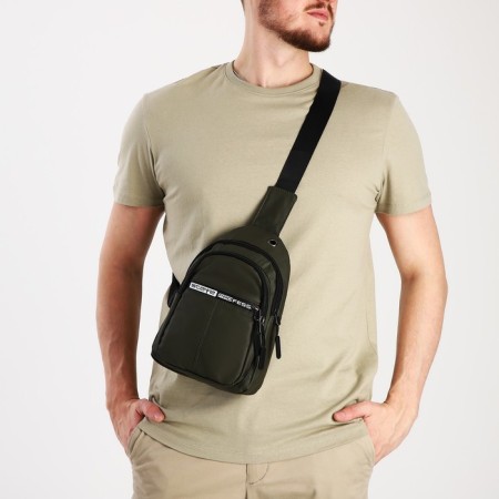 Male sling bag from textiles, headphones, green color-8