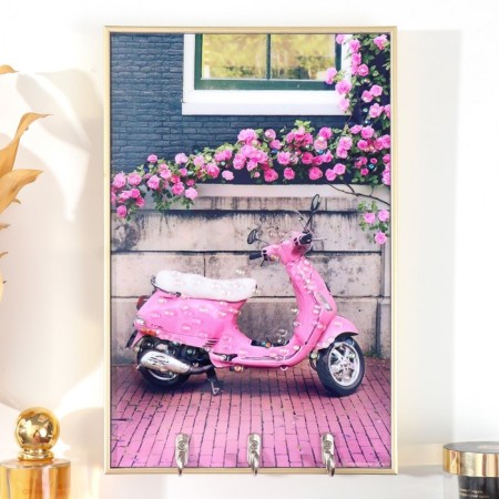 Klyuchnitsa Plastic, MDF 3 hooks "Glamorous scooter" rhinestones, gold 19.3x1.8x29 cm