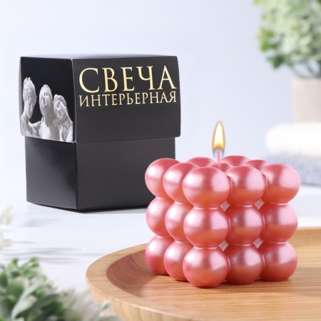 Figure candle "Babble" Big Cube, 5x5x5 cm, pink mother of pearl, in the box