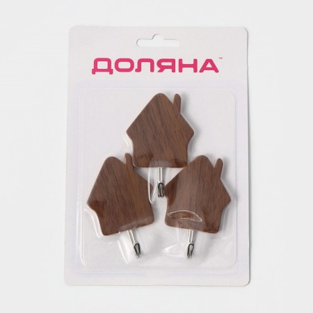 Hooks of self -adhesive deed "wooden houses", 3 pcs, a dark tree color-5