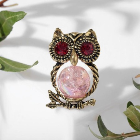 Brooch "owl" ball, pink color in black gold
