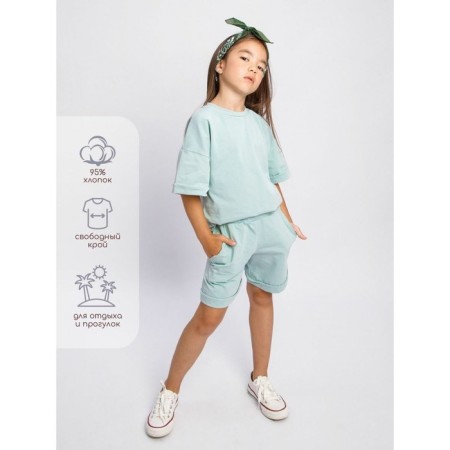 Children's jump (T-shirt, shorts), height 98-104 cm, mint color-2