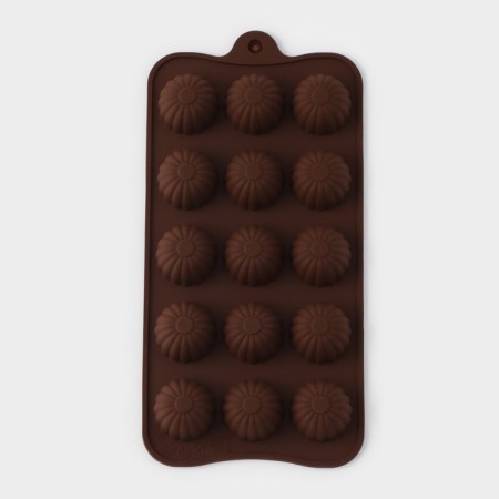 Form for chocolate “Assorted”, silicone, 21.5 × 10.4 × 1.5 cm, 15 cells, brown color-1