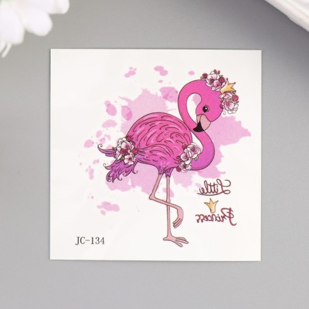Tattoo on the body color "Flamingo with flowers" 6x6 cm