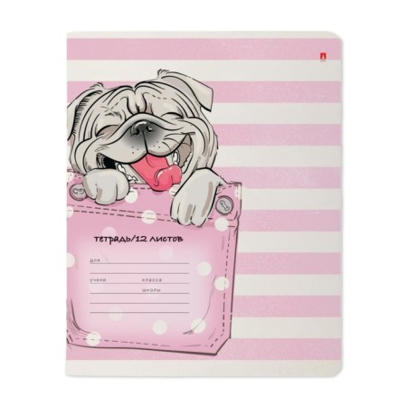 Notebook of 12 sheets in the cage "Pocket Animals", cover coated cardboard, VD-LK, OFSET block, mix-1