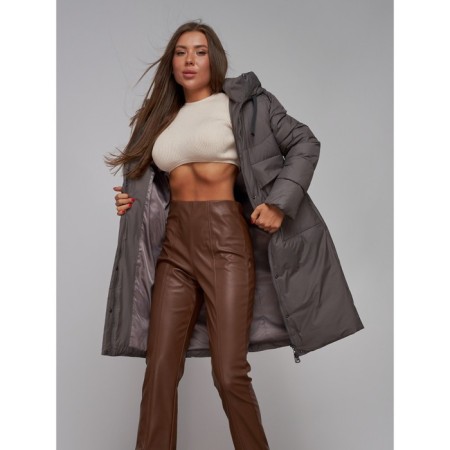 Coat insulated winter female, size 46, dark gray color-14