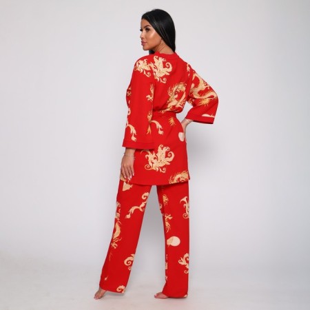 Female set (robe/top/pants), red color, size 44-1