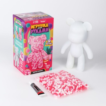 Toy pompons "Bear", white pink-3