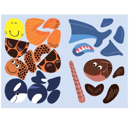 Stickers with riddles. Gather in parts. In the sea-4