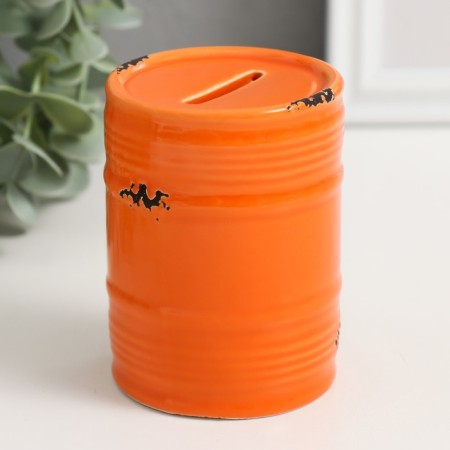Piggy bank ceramics "Orange barrel" 6.5x6.5x9 cm-1