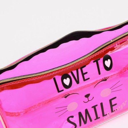 Cosmetic bag with a handle, raspberry color-2