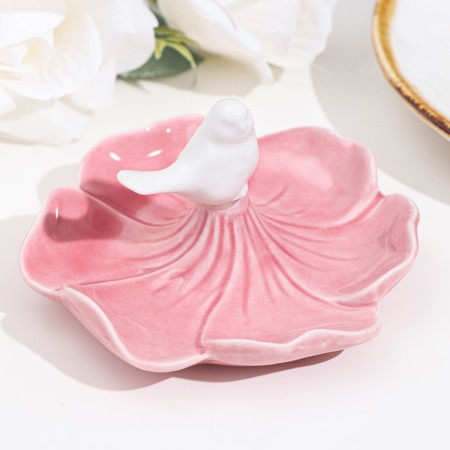 Top for the rings "Bird on a flower", pink-white, 12x6 cm-1