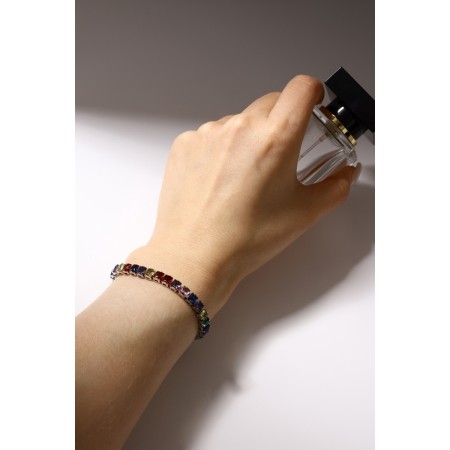 Bracelet with rhinestones "shine" on a puff, colored in silver-3