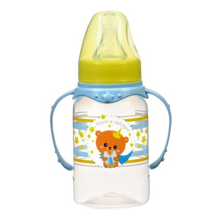 A bottle for feeding "Bear Prince", classic throat, 150 ml., 0 months, cylinder, with handles-2