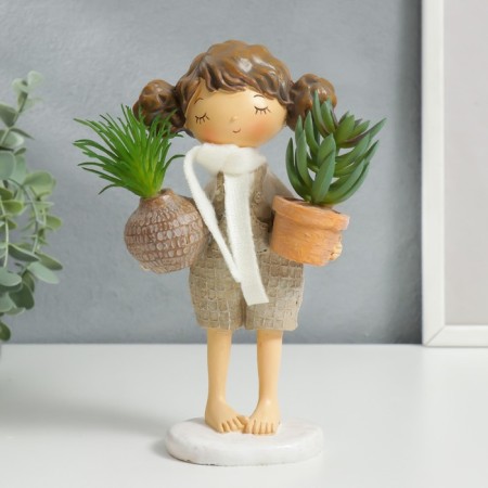Polystone souvenir "Baby with tails, with plants in pots" 20.5x8x10.3 cm