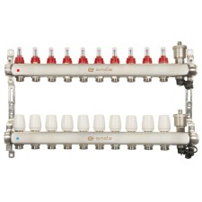 Коллекторная группа ONDO, 1"х3/4", 10 выходов, с расходомерами, нержавеющая сталь
