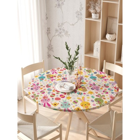 The tablecloth “Rabbits and Easter”, round, oxford, elastic band, size 140x140 cm, diameter 105-120 cm-2