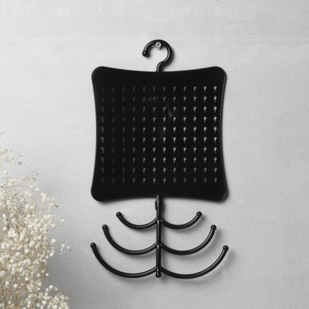 Organizer for jewelry with hook, 60 pairs, 6 hooks, plastic, black color-1