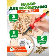 Set for burning on wood (apparatus with nozzles, boards 3 pcs., Saw 1 pc.)