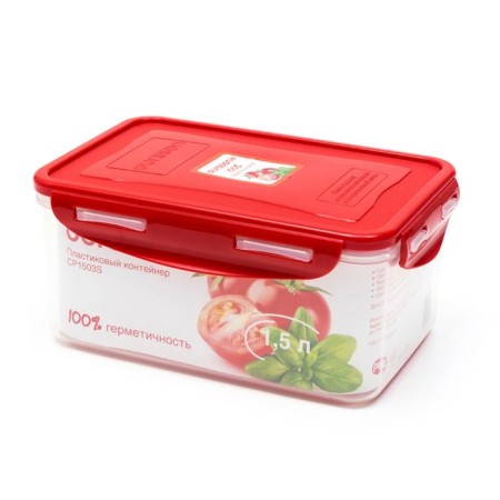 OURSSON plastic container, CP1503S/RD, red cover, 1.5 l, rectangular