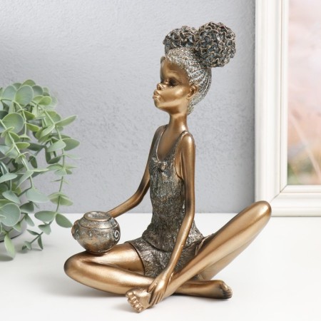 Polystone souvenir "Girl with curly tails, with a jug" under bronze 16.5x13.5x21 cm-1