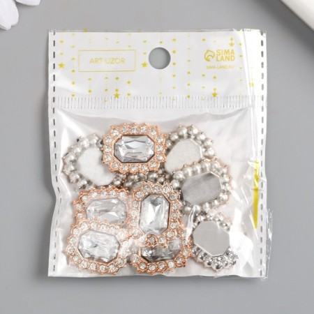 Decor for creativity plastic, rhinestones "octagonal medallion" nr 10 pcs white 1.8x2.4 cm-4