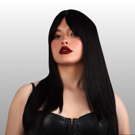 Artificial wig, with a bang, imitation of the skin, 60 cm, black color-1
