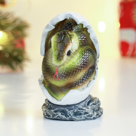 New Year. Symbol 2025. Figure "Snake in the egg" Green, 4x4x7cm-1