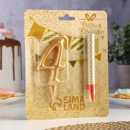 Set a candle for a cake number 4 giant, gold, with a fountain, 9.5 cm-1