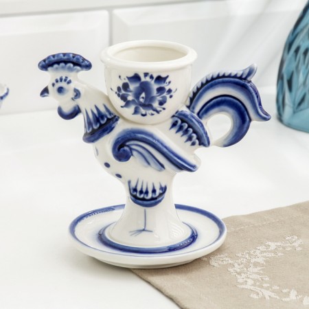 Souvenir stand for the egg "Rooster", 10 x 10 x 12 cm, gzhel, cobalt-1