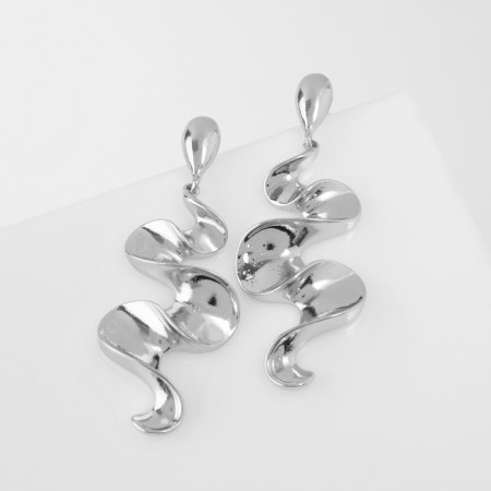 Earrings Metal "Shine" wave mini, color silver-1