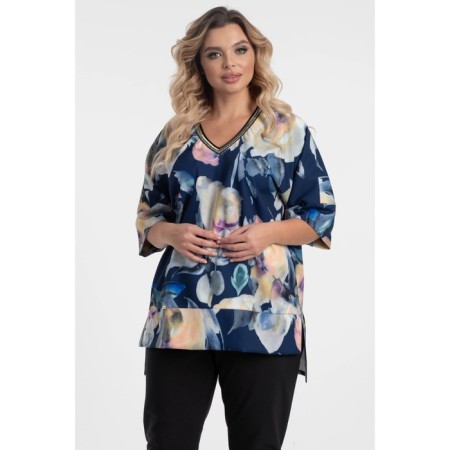 Female blouse, size 52, blue, beige color-3