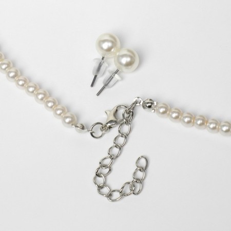 Set 2 objects: earrings, necklace "ease" green drop, white color in silver, 45 cm-1