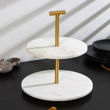 Magistro Marble marble dish, 2-tier, d = 25/30 × 33 cm, white color