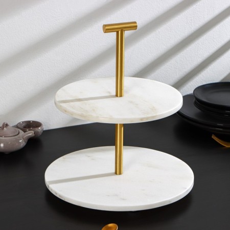 Magistro Marble marble dish, 2-tier, d = 25/30 × 33 cm, white color