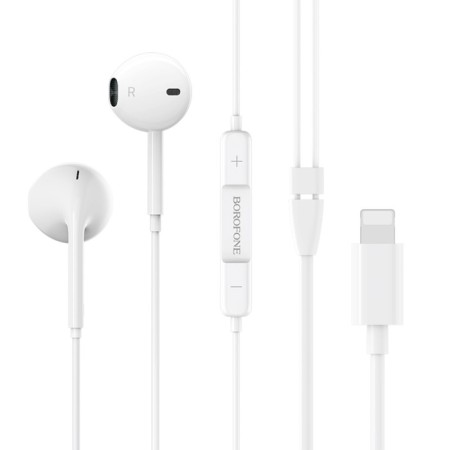 Headphones Borofone BM32 Plus, inserts, microphone, Lightning, cable 1.2 m, white-1