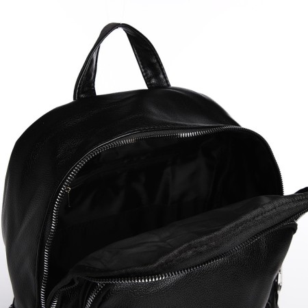 Women's backpack made of artificial leather with lightning, 6 outer pockets, black color-3