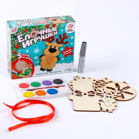 Set for creativity "Christmas tree toys made of wood. Make it yourself "(deer, gift, ball)-1