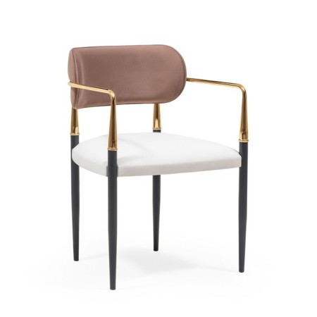 Velvet lunch chair, metal frame, polyester fabric, color Coffee & White