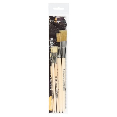 Set of brushes bristles 5 pieces, calligrata (flat No.: 2, 6, 10, 16, 24), wooden handle-1