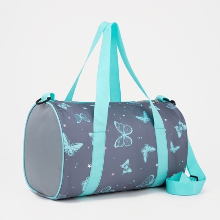 Sports bag with lightning, long belt, gray/turquoise color