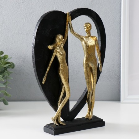 Polystone souvenir "Lovers from a large heart" gold with black 20x4.5x27.5 cm-1
