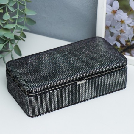 Casket to the leatherette for jewelry "Small squares. Black silver" 6x9.8x18.5 cm