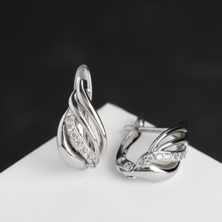 Earrings with rhinestones "magic" of plexus, white color in silver-1