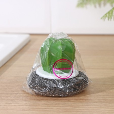 Cactus shade brush for washing dishes, metal sponge, d = 8 cm-4