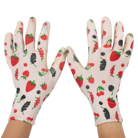 Garden gloves, polyester, with nitrilum coating, size 8, "berries", Garden show