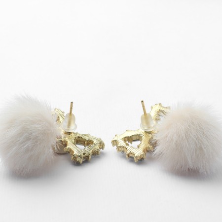 New Year! Earrings "New Year" fluffy bow, white in gold-3